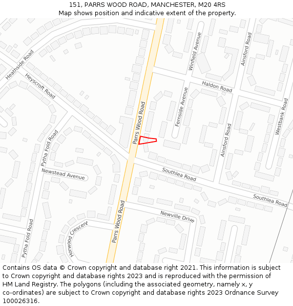 151, PARRS WOOD ROAD, MANCHESTER, M20 4RS: Location map and indicative extent of plot