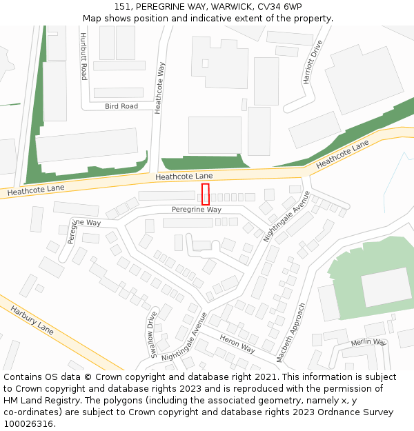 151, PEREGRINE WAY, WARWICK, CV34 6WP: Location map and indicative extent of plot