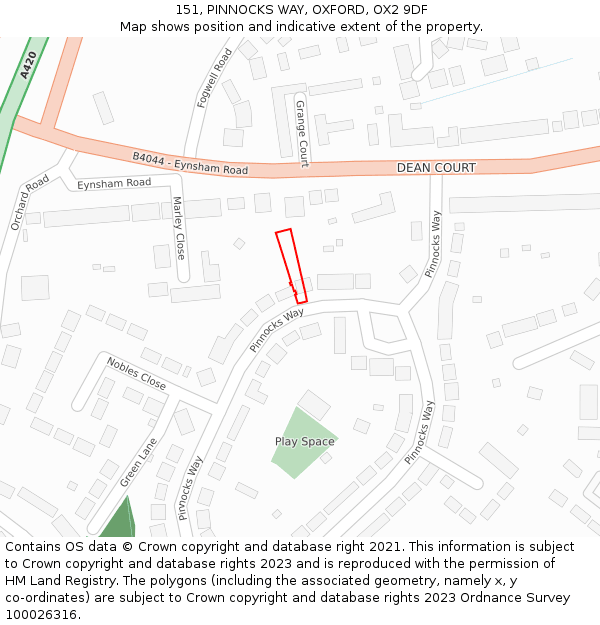 151, PINNOCKS WAY, OXFORD, OX2 9DF: Location map and indicative extent of plot