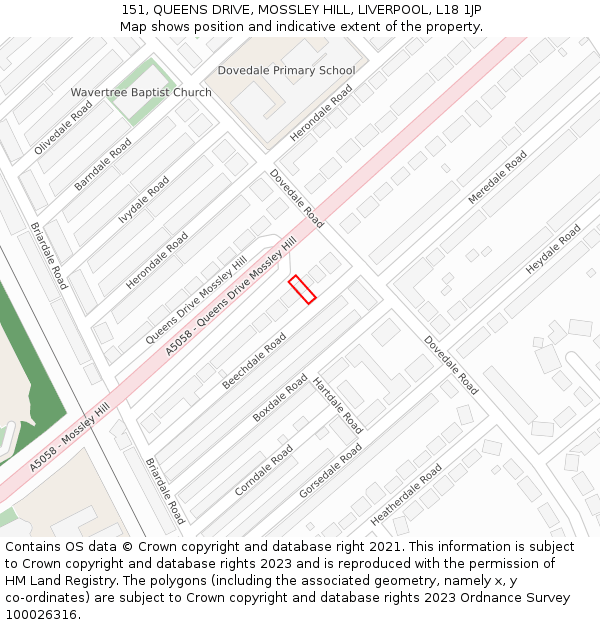 151, QUEENS DRIVE, MOSSLEY HILL, LIVERPOOL, L18 1JP: Location map and indicative extent of plot