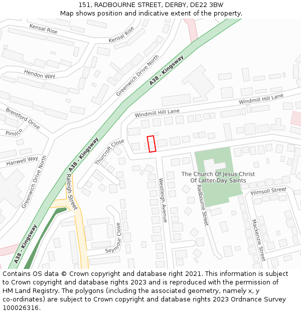 151, RADBOURNE STREET, DERBY, DE22 3BW: Location map and indicative extent of plot