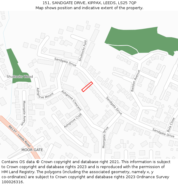 151, SANDGATE DRIVE, KIPPAX, LEEDS, LS25 7QP: Location map and indicative extent of plot