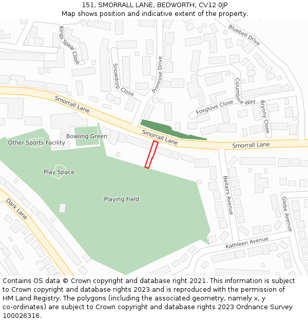 151, SMORRALL LANE, BEDWORTH, CV12 0JP: Location map and indicative extent of plot