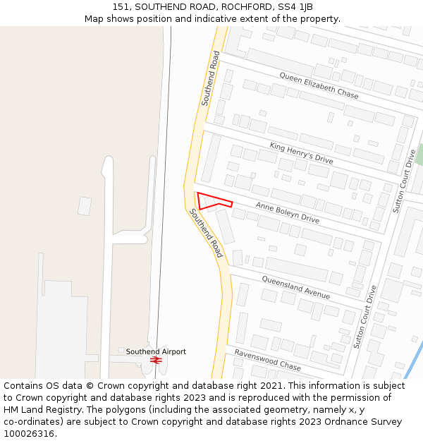 151, SOUTHEND ROAD, ROCHFORD, SS4 1JB: Location map and indicative extent of plot