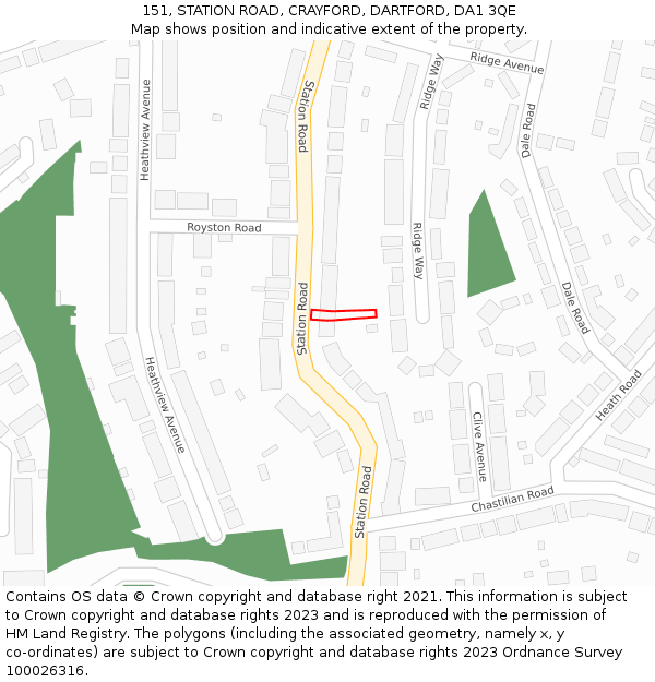 151, STATION ROAD, CRAYFORD, DARTFORD, DA1 3QE: Location map and indicative extent of plot