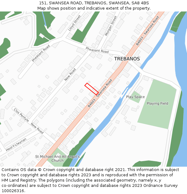 151, SWANSEA ROAD, TREBANOS, SWANSEA, SA8 4BS: Location map and indicative extent of plot
