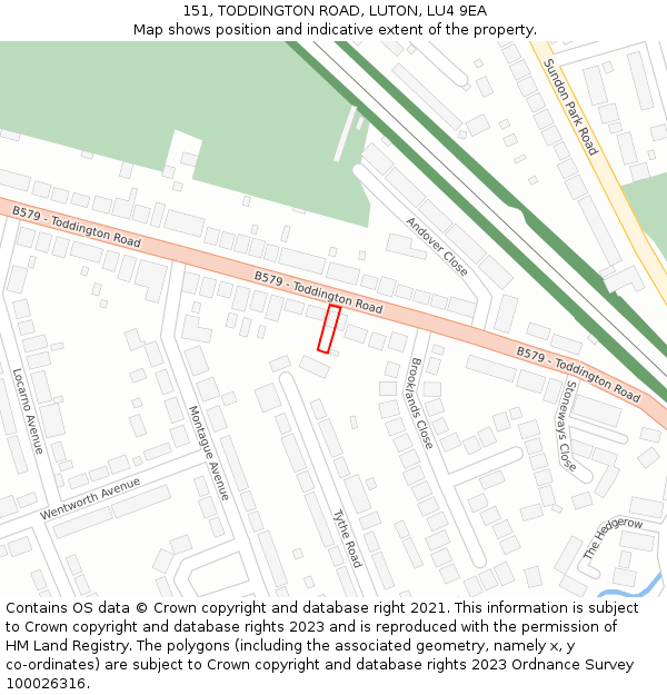 151, TODDINGTON ROAD, LUTON, LU4 9EA: Location map and indicative extent of plot