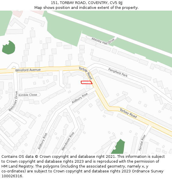 151, TORBAY ROAD, COVENTRY, CV5 9JJ: Location map and indicative extent of plot