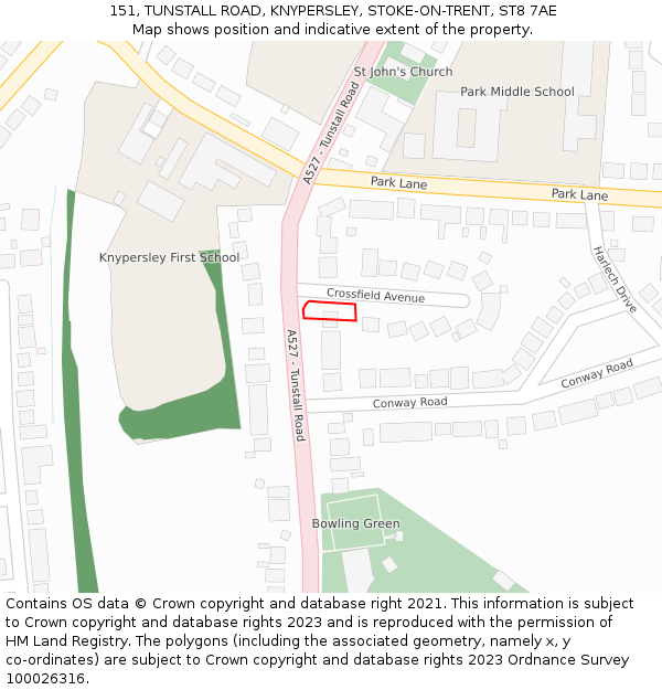 151, TUNSTALL ROAD, KNYPERSLEY, STOKE-ON-TRENT, ST8 7AE: Location map and indicative extent of plot