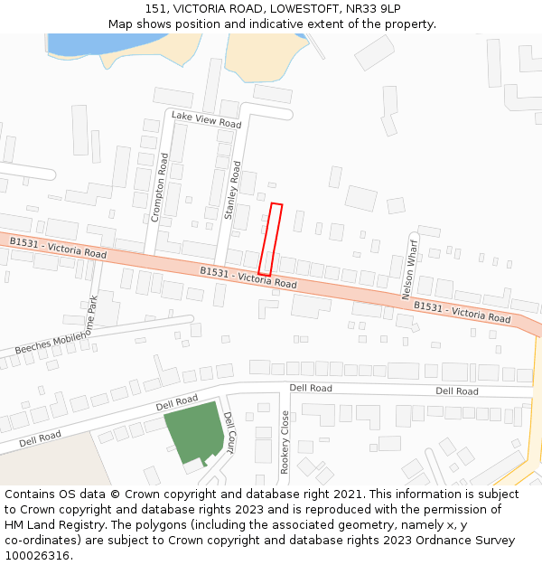 151, VICTORIA ROAD, LOWESTOFT, NR33 9LP: Location map and indicative extent of plot