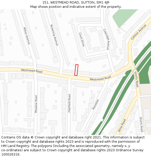151, WESTMEAD ROAD, SUTTON, SM1 4JR: Location map and indicative extent of plot