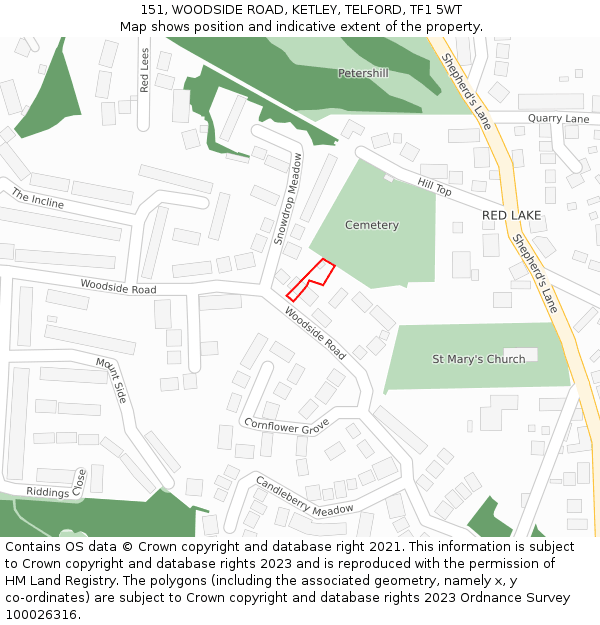 151, WOODSIDE ROAD, KETLEY, TELFORD, TF1 5WT: Location map and indicative extent of plot