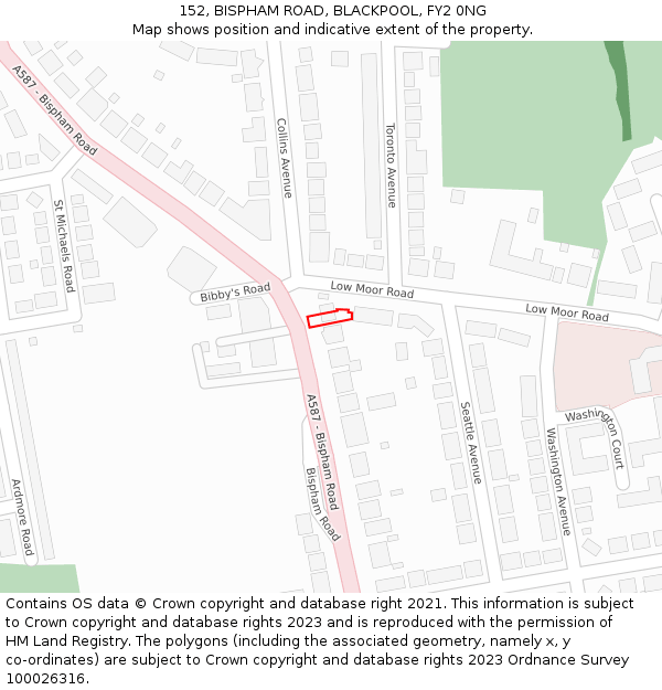 152, BISPHAM ROAD, BLACKPOOL, FY2 0NG: Location map and indicative extent of plot