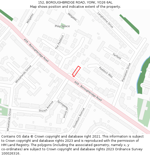 152, BOROUGHBRIDGE ROAD, YORK, YO26 6AL: Location map and indicative extent of plot