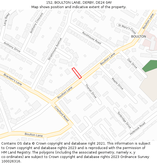 152, BOULTON LANE, DERBY, DE24 0AY: Location map and indicative extent of plot