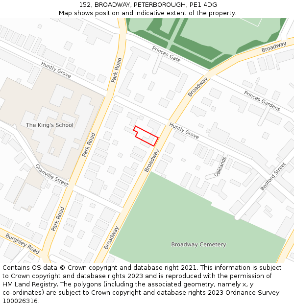 152, BROADWAY, PETERBOROUGH, PE1 4DG: Location map and indicative extent of plot