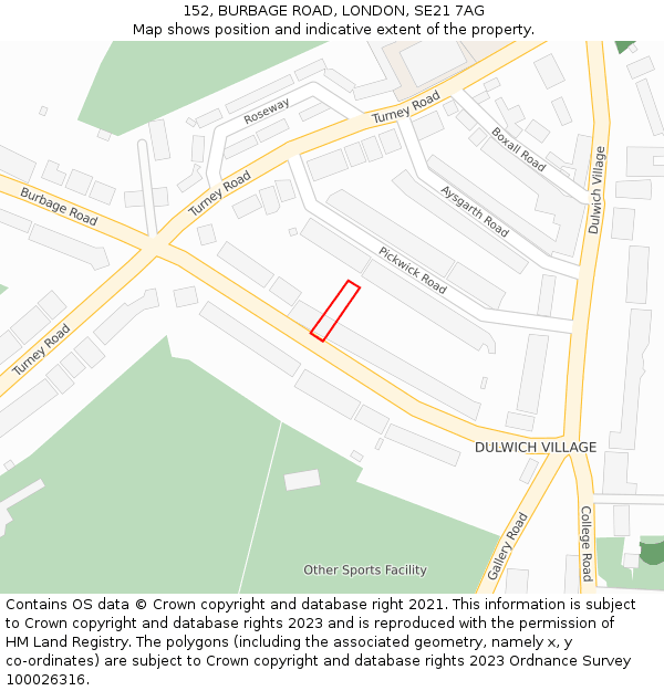 152, BURBAGE ROAD, LONDON, SE21 7AG: Location map and indicative extent of plot