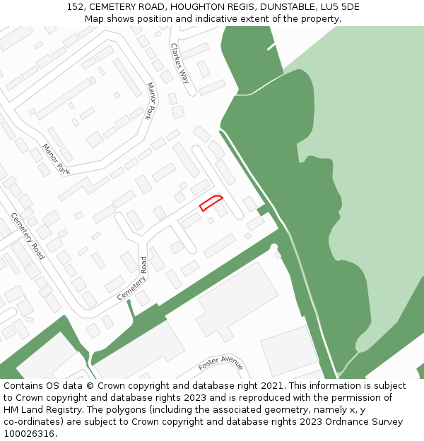 152, CEMETERY ROAD, HOUGHTON REGIS, DUNSTABLE, LU5 5DE: Location map and indicative extent of plot