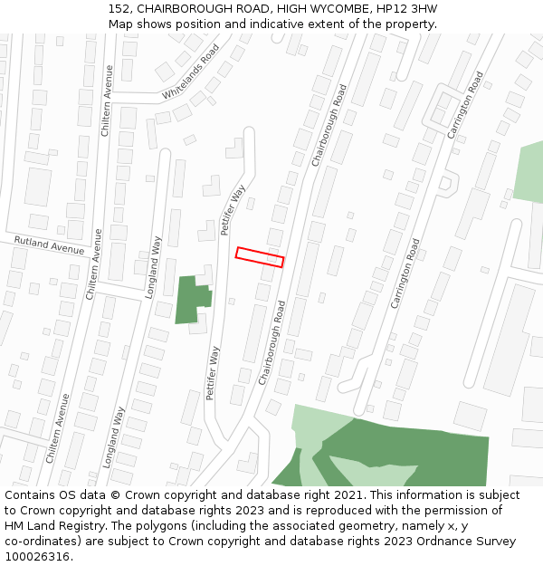 152, CHAIRBOROUGH ROAD, HIGH WYCOMBE, HP12 3HW: Location map and indicative extent of plot