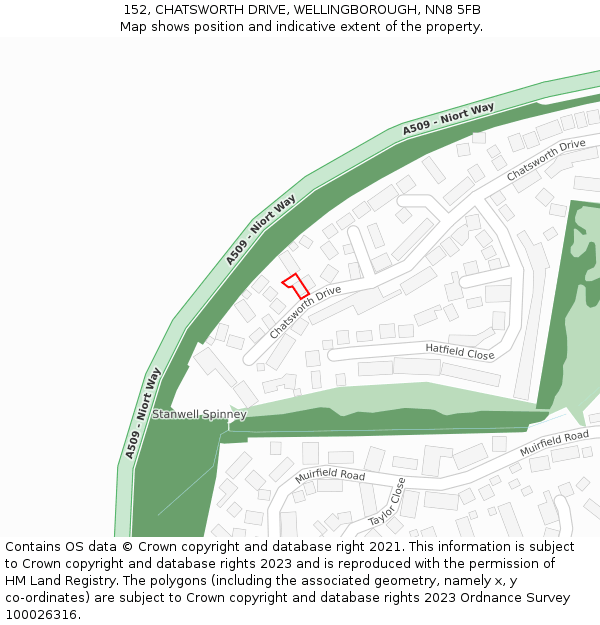 152, CHATSWORTH DRIVE, WELLINGBOROUGH, NN8 5FB: Location map and indicative extent of plot