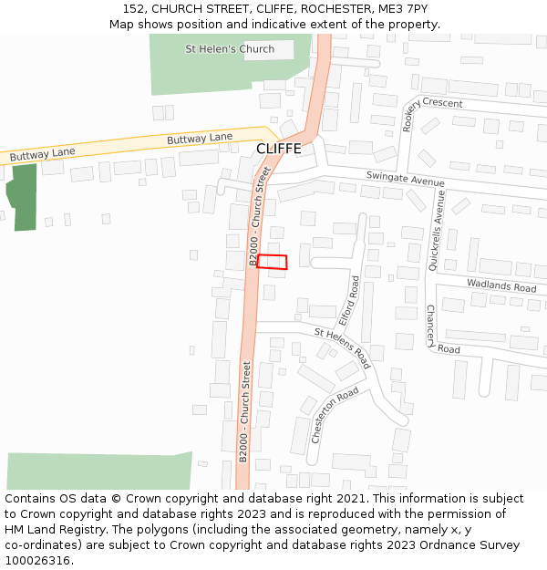 152, CHURCH STREET, CLIFFE, ROCHESTER, ME3 7PY: Location map and indicative extent of plot
