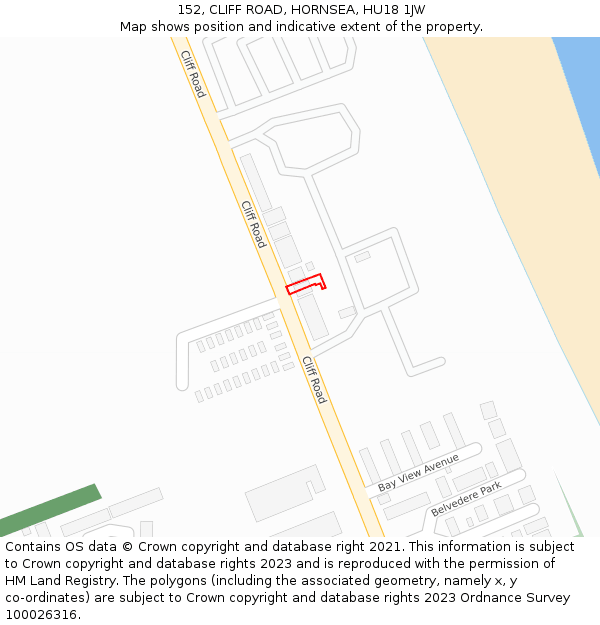 152, CLIFF ROAD, HORNSEA, HU18 1JW: Location map and indicative extent of plot