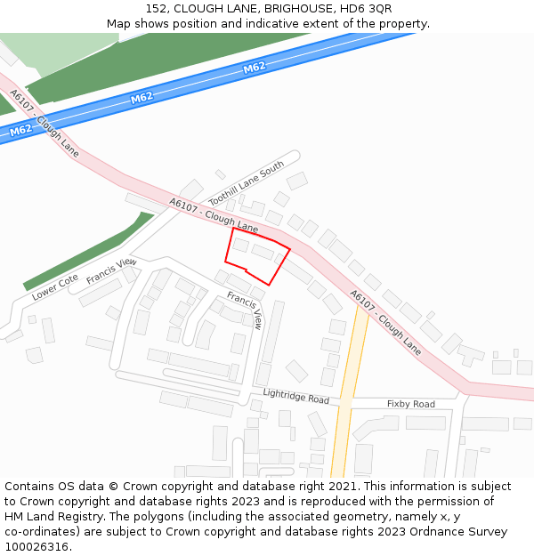 152, CLOUGH LANE, BRIGHOUSE, HD6 3QR: Location map and indicative extent of plot