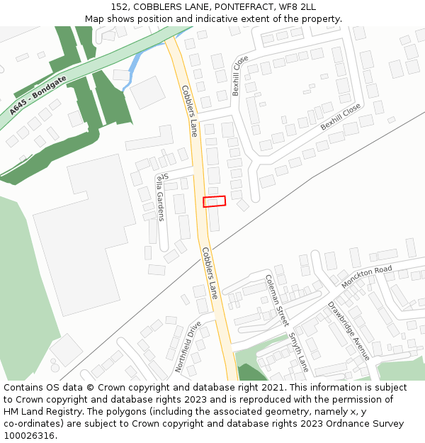 152, COBBLERS LANE, PONTEFRACT, WF8 2LL: Location map and indicative extent of plot