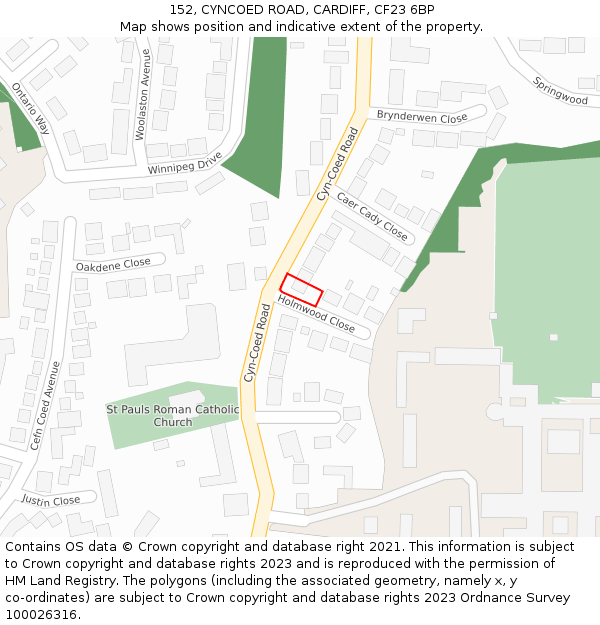 152, CYNCOED ROAD, CARDIFF, CF23 6BP: Location map and indicative extent of plot