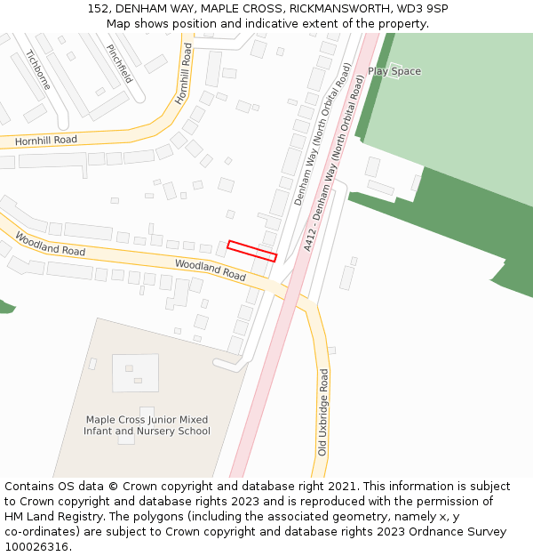 152, DENHAM WAY, MAPLE CROSS, RICKMANSWORTH, WD3 9SP: Location map and indicative extent of plot