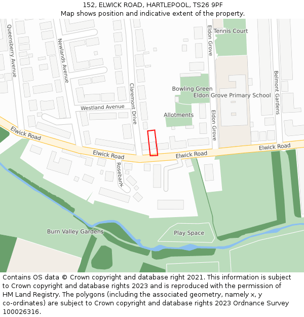 152, ELWICK ROAD, HARTLEPOOL, TS26 9PF: Location map and indicative extent of plot