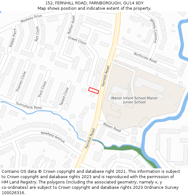 152, FERNHILL ROAD, FARNBOROUGH, GU14 9DY: Location map and indicative extent of plot