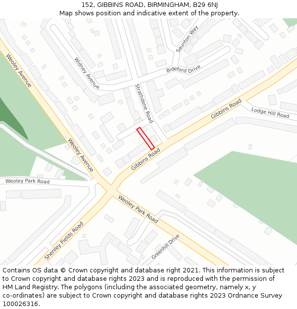 152, GIBBINS ROAD, BIRMINGHAM, B29 6NJ: Location map and indicative extent of plot