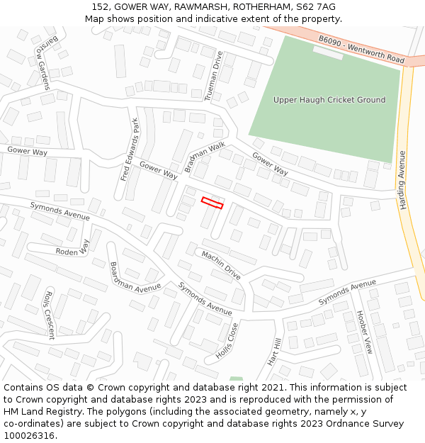 152, GOWER WAY, RAWMARSH, ROTHERHAM, S62 7AG: Location map and indicative extent of plot