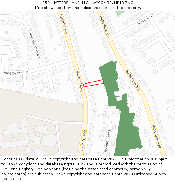 152, HATTERS LANE, HIGH WYCOMBE, HP13 7NG: Location map and indicative extent of plot