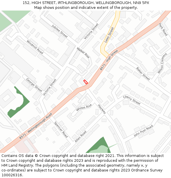 152, HIGH STREET, IRTHLINGBOROUGH, WELLINGBOROUGH, NN9 5PX: Location map and indicative extent of plot