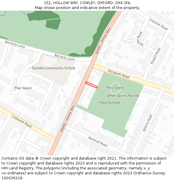 152, HOLLOW WAY, COWLEY, OXFORD, OX4 2NL: Location map and indicative extent of plot