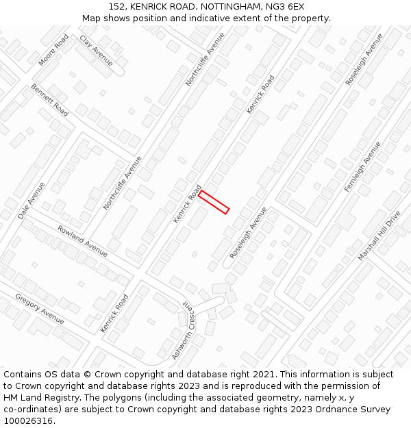 152, KENRICK ROAD, NOTTINGHAM, NG3 6EX: Location map and indicative extent of plot