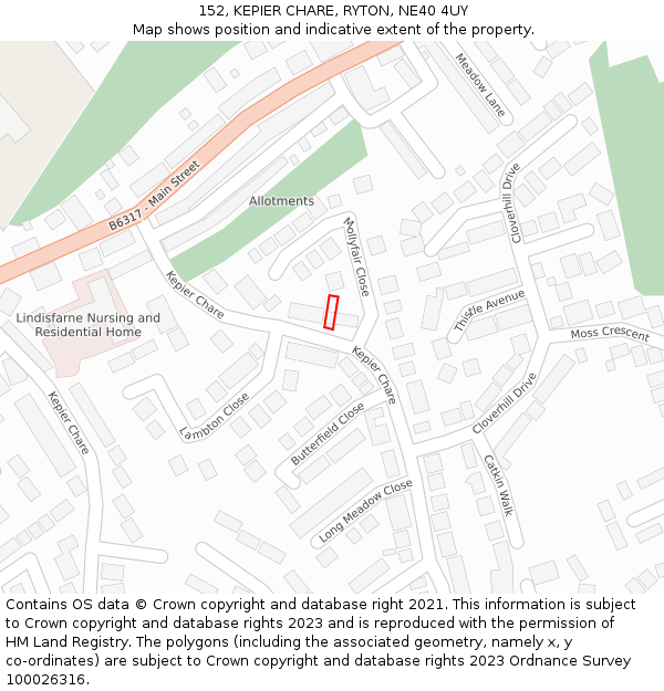 152, KEPIER CHARE, RYTON, NE40 4UY: Location map and indicative extent of plot