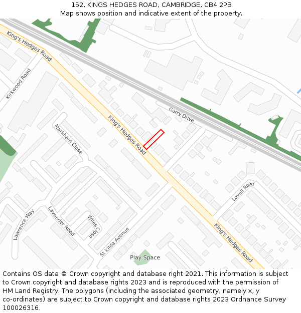 152, KINGS HEDGES ROAD, CAMBRIDGE, CB4 2PB: Location map and indicative extent of plot