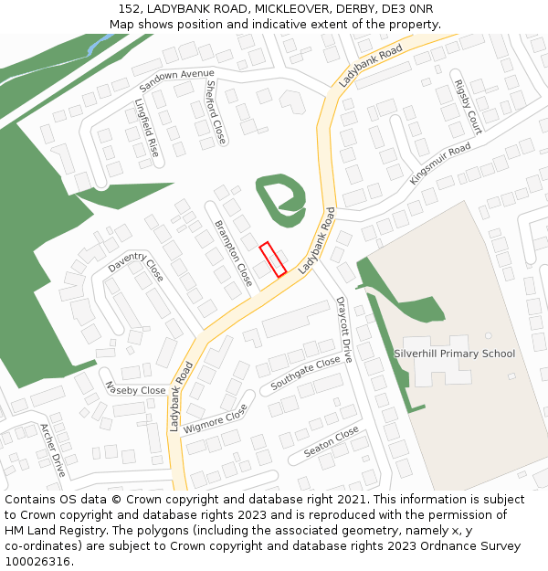 152, LADYBANK ROAD, MICKLEOVER, DERBY, DE3 0NR: Location map and indicative extent of plot