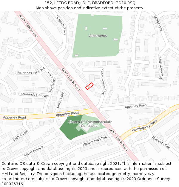 152, LEEDS ROAD, IDLE, BRADFORD, BD10 9SQ: Location map and indicative extent of plot