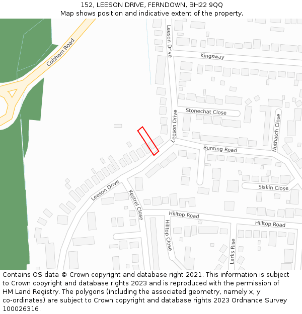 152, LEESON DRIVE, FERNDOWN, BH22 9QQ: Location map and indicative extent of plot