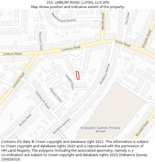 152, LIMBURY ROAD, LUTON, LU3 2PN: Location map and indicative extent of plot