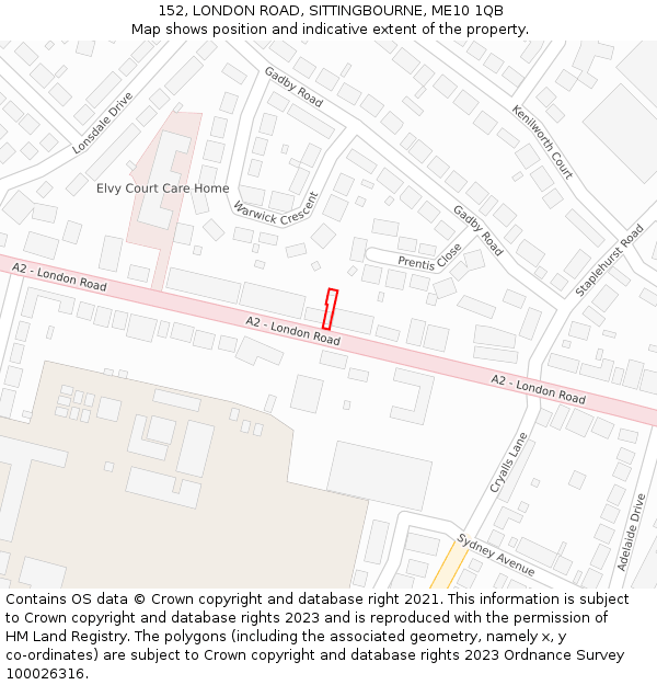 152, LONDON ROAD, SITTINGBOURNE, ME10 1QB: Location map and indicative extent of plot