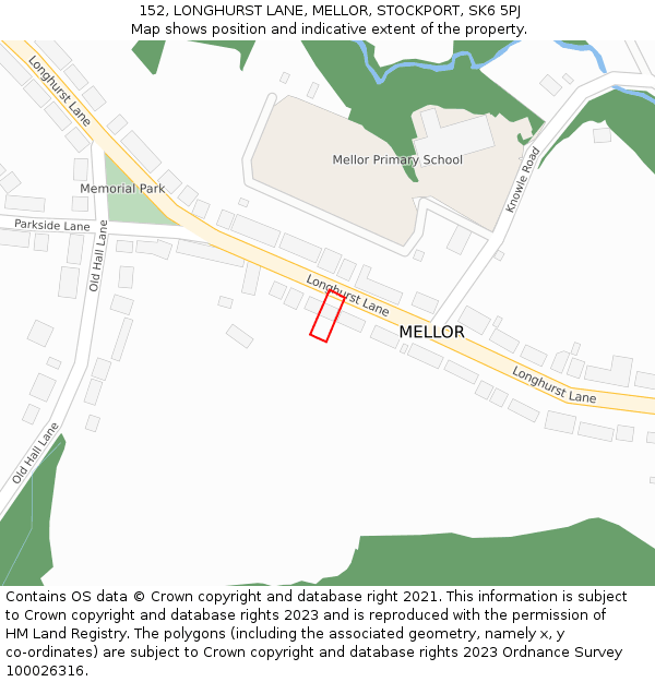 152, LONGHURST LANE, MELLOR, STOCKPORT, SK6 5PJ: Location map and indicative extent of plot