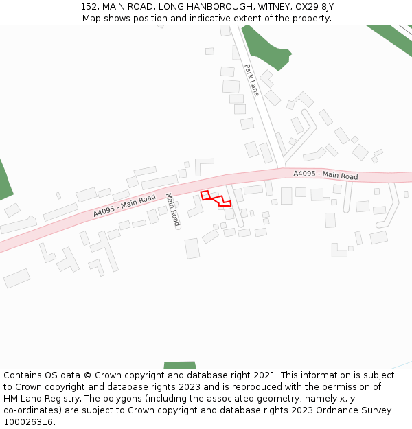 152, MAIN ROAD, LONG HANBOROUGH, WITNEY, OX29 8JY: Location map and indicative extent of plot