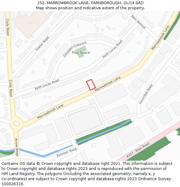 152, MARROWBROOK LANE, FARNBOROUGH, GU14 0AD: Location map and indicative extent of plot