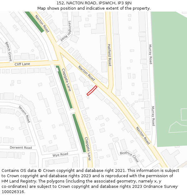 152, NACTON ROAD, IPSWICH, IP3 9JN: Location map and indicative extent of plot