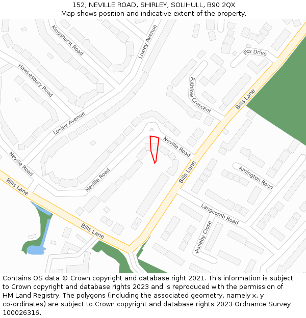 152, NEVILLE ROAD, SHIRLEY, SOLIHULL, B90 2QX: Location map and indicative extent of plot